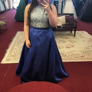 Blue prom dress with sequined top